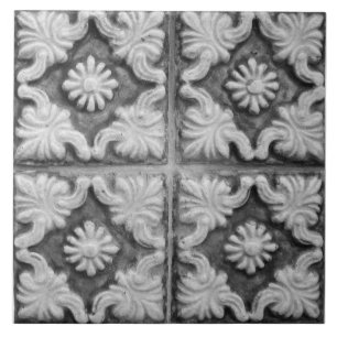 Repro Portuguese Faux Relief Red Grey Floral Tile