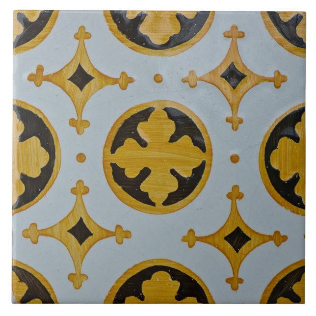 Repro Portuguese Geometric Azulejos Tricolor Tile (Front)