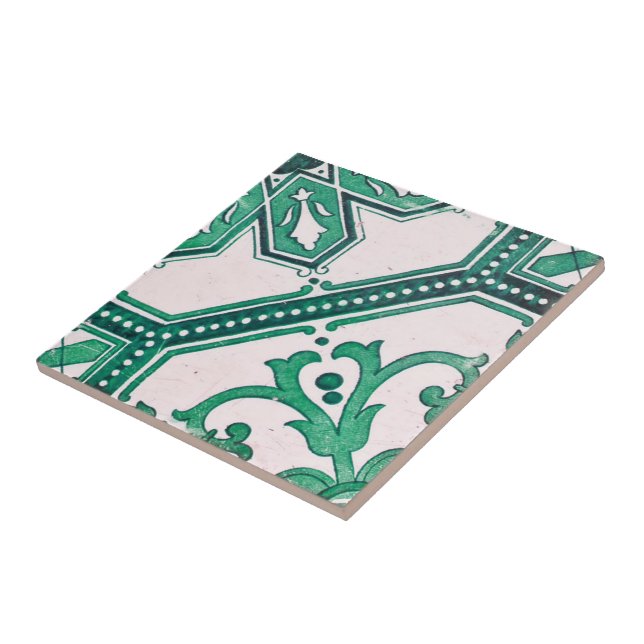Repro Portuguese Green Geometric Azulejos Tile (Side)