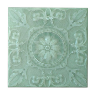Repro Seafoam Symmetrical Faux Relief Majolica Tile