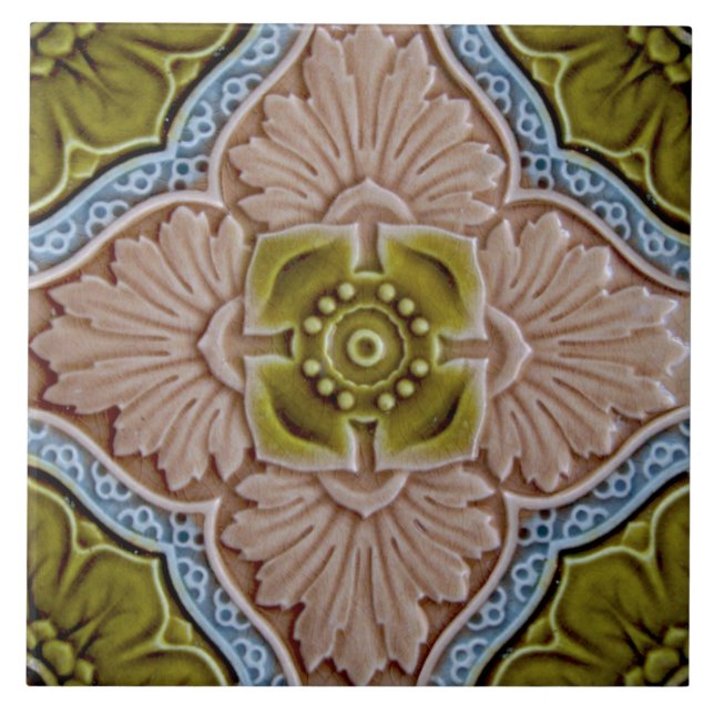 Repro Sherwin & Cotton Moulded Majolica Glazed Art Tile (Front)