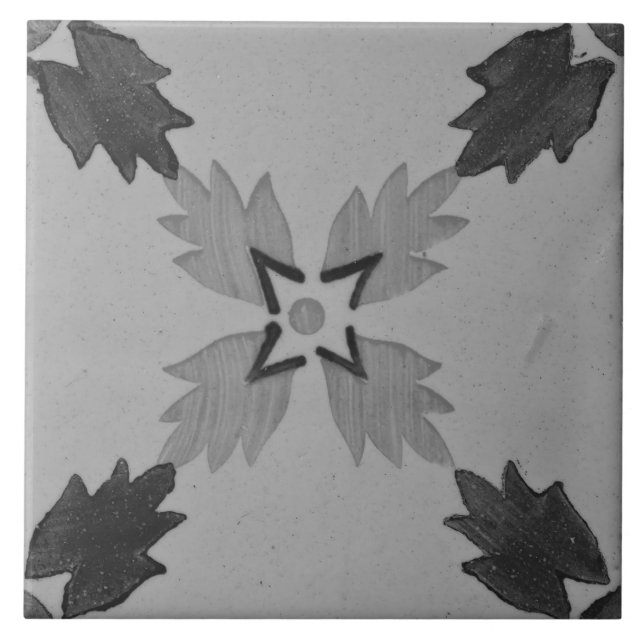 Repro Spanish Geometric Azulejos Floral Gray Tile (Front)