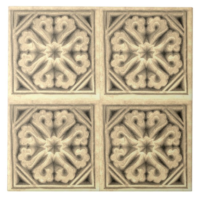 Repro Spanish Maure Floral Pattern Faux relief Til Tile (Front)