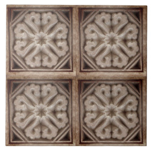 Repro Spanish Maure Floral Pattern Faux relief Tile