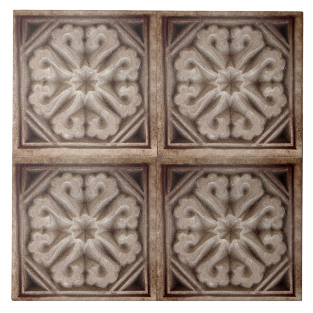 Repro Spanish Maure Floral Pattern Faux relief Tile (Front)