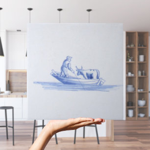 Repro Traditional Fisherman on Boat Delft Tile