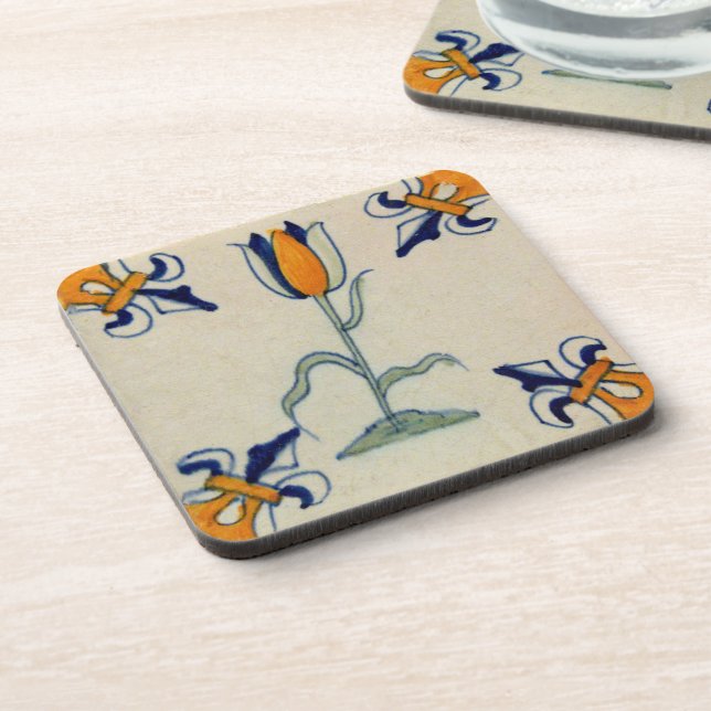 Repro Traditional Yellow Tulip Delft Tile Coaster (Left Side)