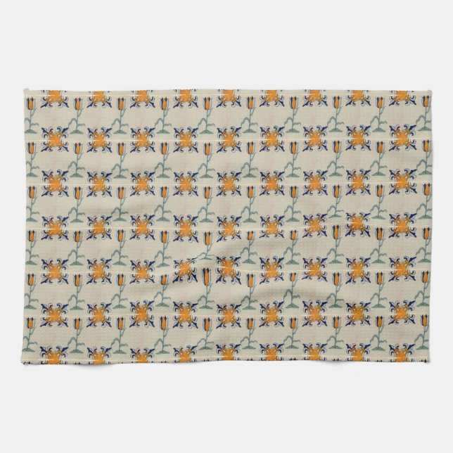 Repro Traditional Yellow Tulip Delft Tile Tea Towel (Horizontal)