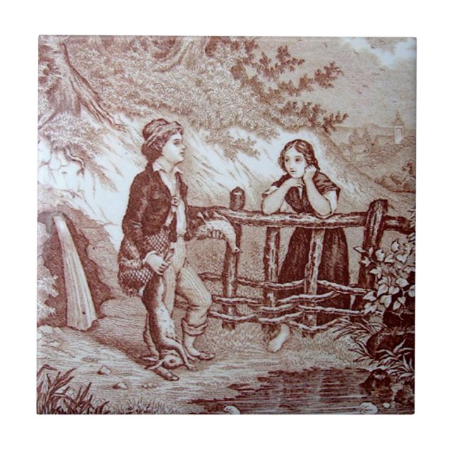 Repro Victorian 1880 Sepia Tile "The Hunt" (Front)