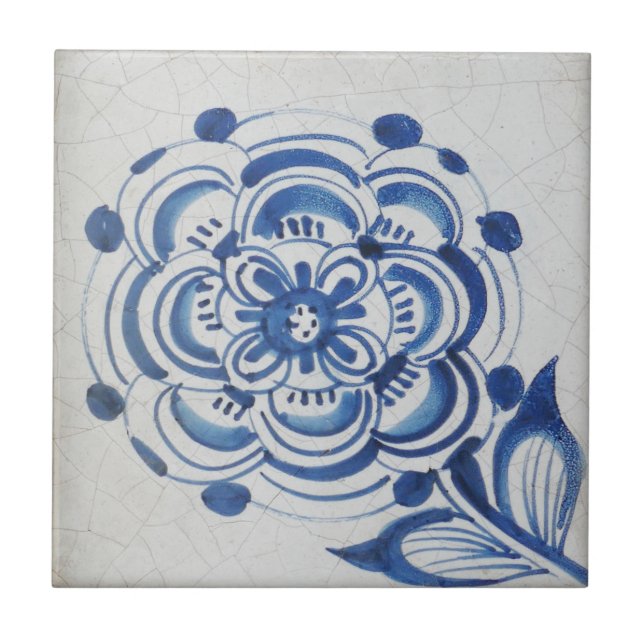 Repro Victorian blue and White Flower Tile (Front)