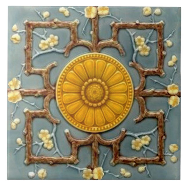 Repro Victorian Faux Relief Blue Aesthetic Tile (Front)