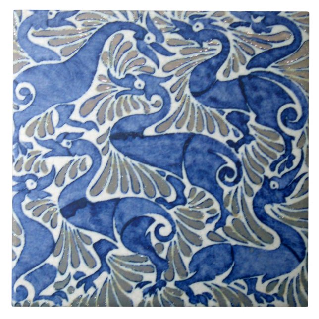 Repro Vintage Blue Ducks De Morgan tiles (Front)