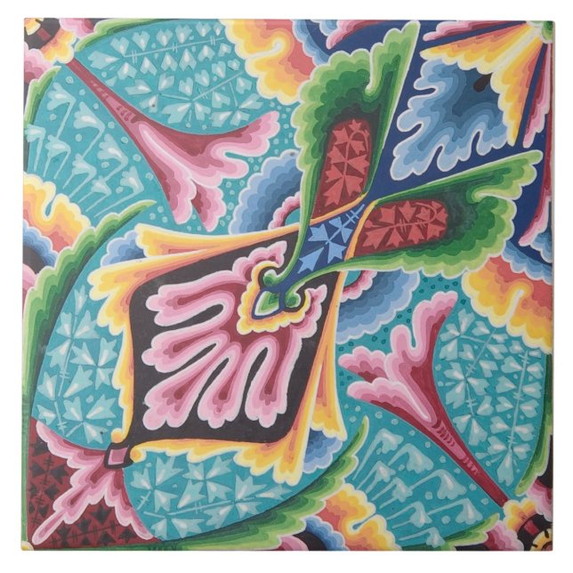 Repro Vintage Colorful Rainbow Geometric Floral Tile (Front)