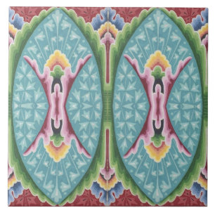 Repro Vintage Geometric Colourful Rainbow Floral Tile