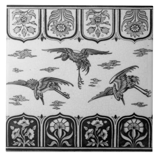 Repro Vintage Minton Black and White English Tile (Front)