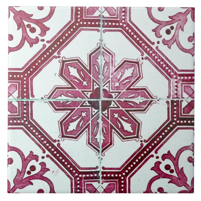 Repro Vintage Pink and White Majorca Tile (Front)