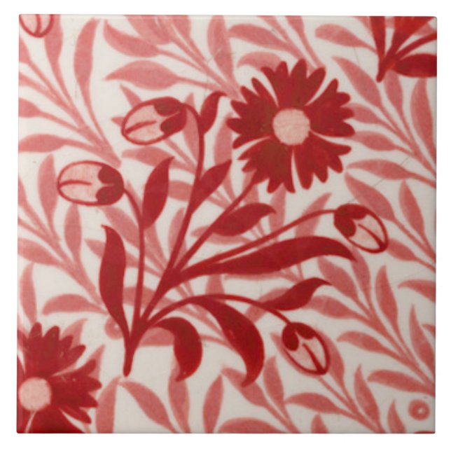 Repro Vintage red flowers De Morgan tiles (Front)