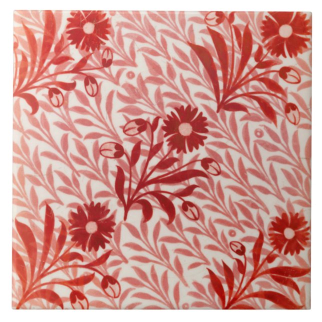 Repro Vintage red flowers De Morgan tiles (Front)