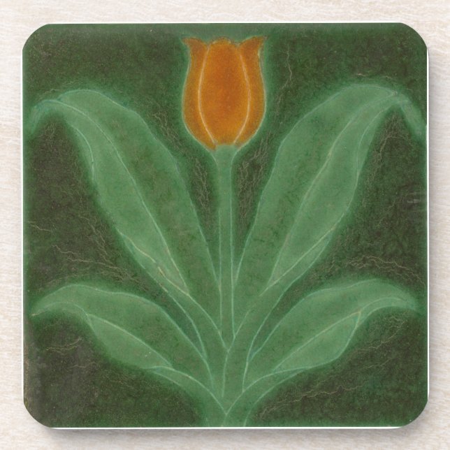 Repro Yellow Green Tulip Art Nouveau Tile Coaster (Front)