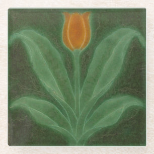 Repro Yellow Green Tulip Art Nouveau Tile Glass Co Coaster
