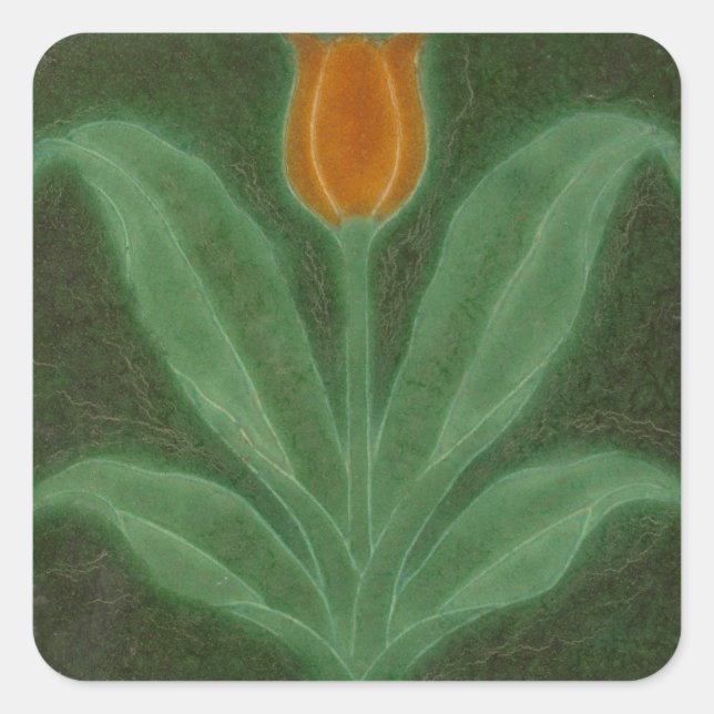 Repro Yellow Green Tulip Art Nouveau Tile Square Sticker (Front)