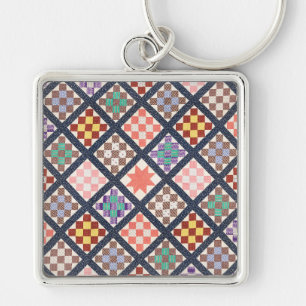 Reproduction of a Vintage Quilt from 1886 Key Ring