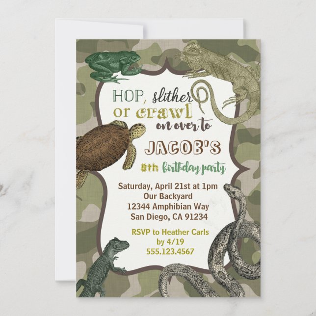Reptile Animal Vintage Birthday Invitation (Front)