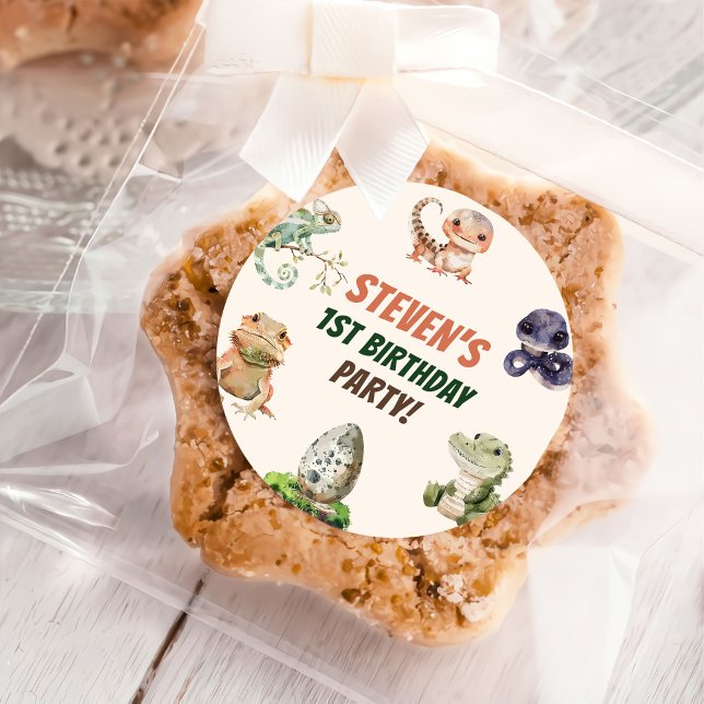 Reptile Kids Birthday Party Classic Round Sticker (Creator Uploaded)