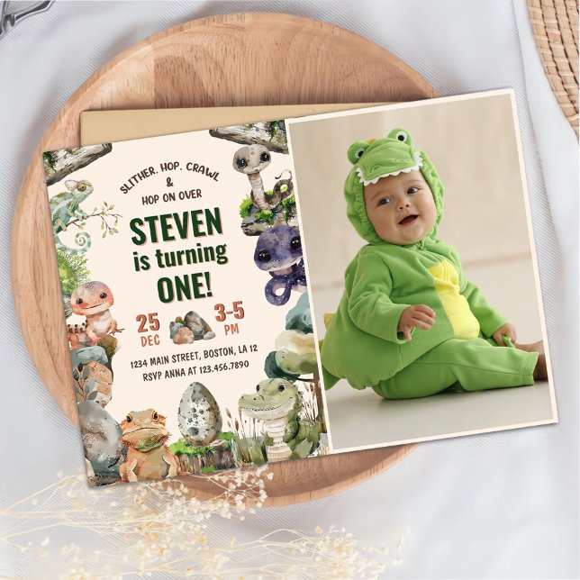 Reptile Kids Birthday Party Photo Invitation (Creator Uploaded)