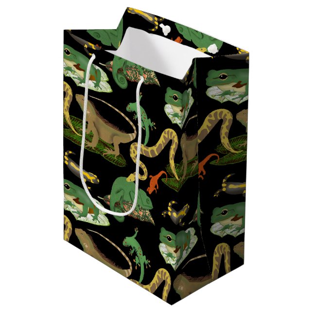 Reptile, Lizards & Amphibians Pattern Medium Gift Bag (Front Angled)