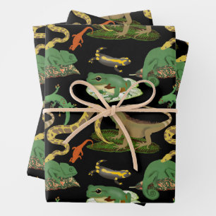 Reptile, Lizards & Amphibians Pattern Wrapping Paper Sheet