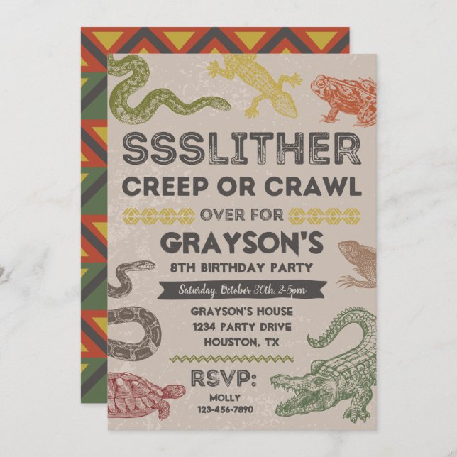 Reptile Party Invitations | Reptile Birthday (Front/Back)