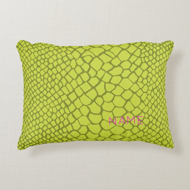 Reptile Pattern Modern Home Decor NAME Green Pink Decorative Cushion (Front)