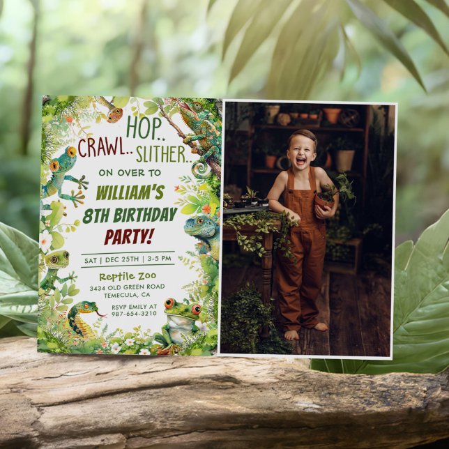 Reptile Show 8th Birthday Party Photo Invitation (Creator Uploaded)