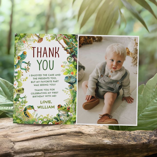 Reptile Slither Crawl Snake Birthday Photo Thank You Card (Creator Uploaded)