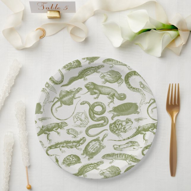Reptiles and Amphibians Animals Goblincore Pattern Paper Plate (Wedding)