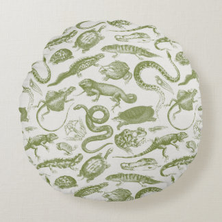 Reptiles and Amphibians Animals Goblincore Pattern Round Cushion