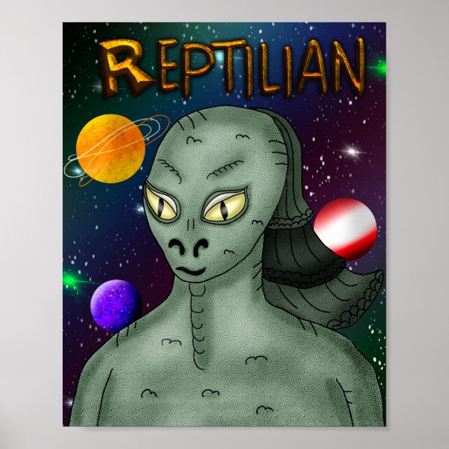 Reptilian Alien with Outer Space Background Poster (Front)