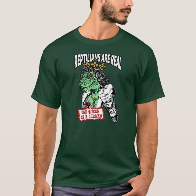 Reptilians Are Real - The Queen Is A Lizard T-Shirt (Front)