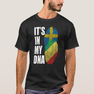 Republic Congolese And Swedish Mix DNA Flag Herita T-Shirt