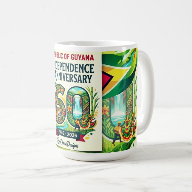 Republic  Of  Guyana 60th Independence Anniversary Coffee Mug (Front Right)