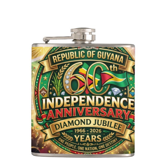 Republic Of Guyana 60th Independence Anniversary  Hip Flask (Front)