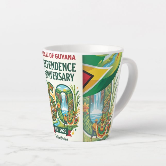 Republic  Of  Guyana 60th Independence Anniversary Latte Mug (Right Angle)