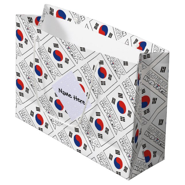 Republic of Korea and South Korean Flag Tiled Name Large Gift Bag (Front Angled)