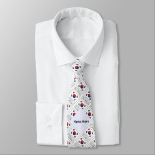 Republic of Korea and South Korean Flag Tiled Name Tie