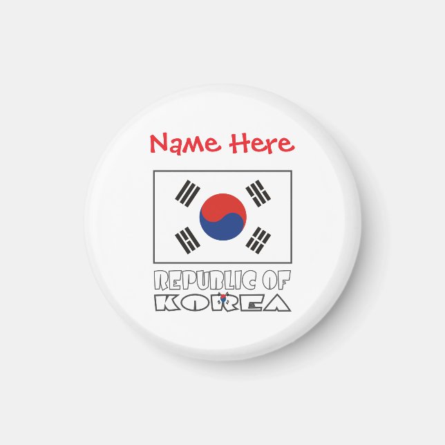 Republic of Korea Flag Personalised Round  Magnet (Front)