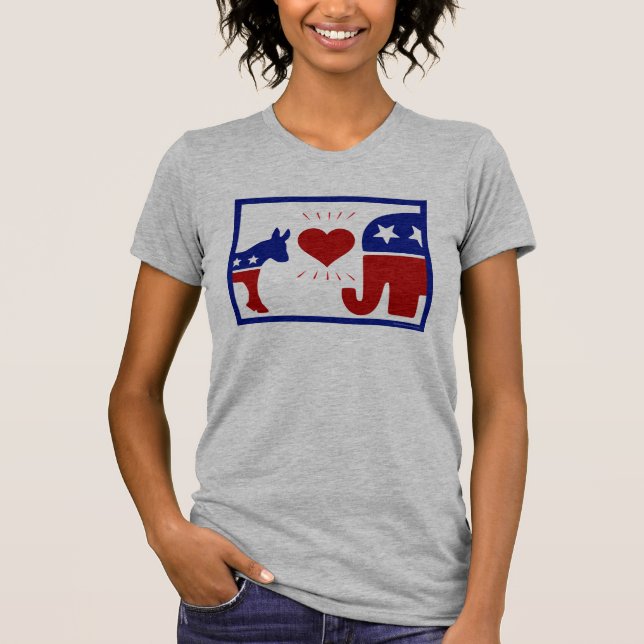 Republican Elephant and Democratic Donkey In Love T-Shirt (Front)