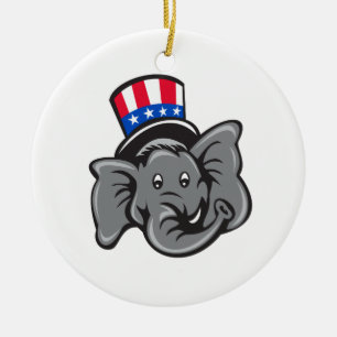 Republican Elephant Mascot Head Top Hat Cartoon Ceramic Tree Decoration
