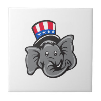 Republican Elephant Mascot Head Top Hat Cartoon Tile