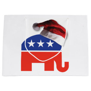 Republican Elephant Wearing a Santa Claus Hat Large Gift Bag